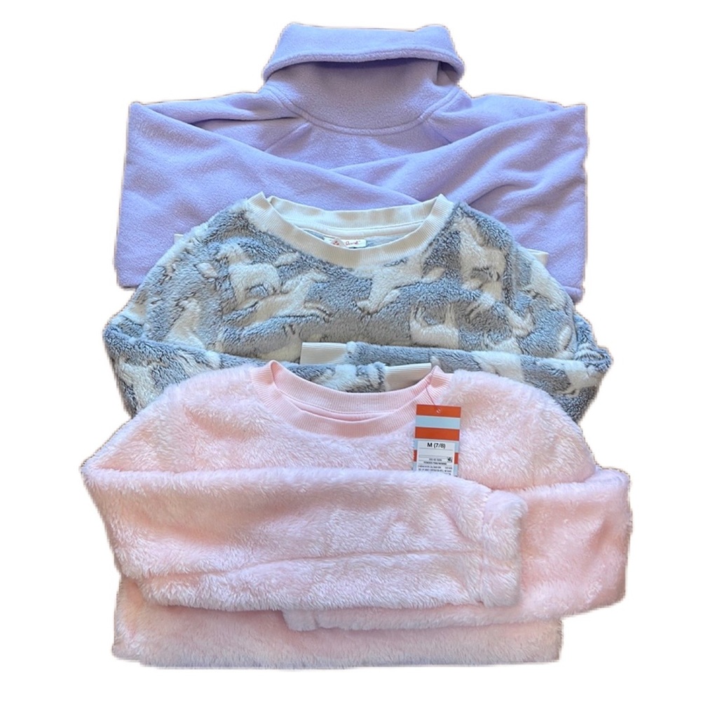 Girls Fleece LOT Of 3 Sweaters Fuzzy Sweatshirt 7/8 M